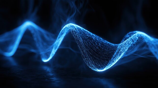 Abstract blue wave of light particles