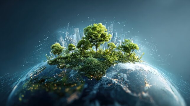 Green eco city on earth sustainable urban landscape