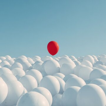 Red balloon stands out among white balloons