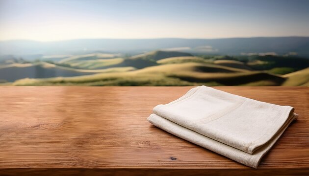 tablecloth on wooden table isolated canvas dish towels on kitchen top view mock up selective focus