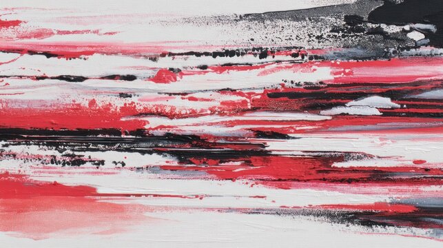 Abstract red and black textured brushstrokes on white
