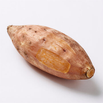 Soft Shading Potato Yam. White Background Featuring An Isolated, Sliced Sweet Potato