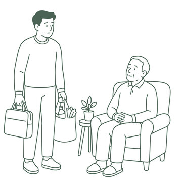 Caregiver balancing work and family care, work life balance vector illustration