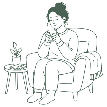 Woman taking mindful break while caregiving, self care vector illustration
