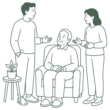 Siblings discussing caregiving responsibilities, family care vector illustration