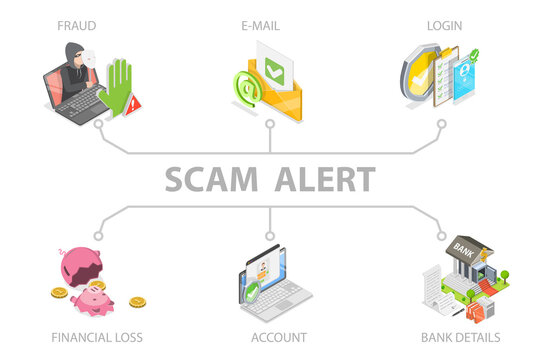 3D Isometric Flat  Illustration of Scam Alert, Identity Theft