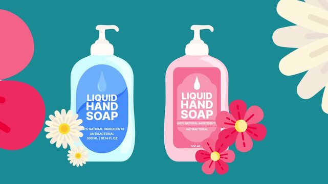 Hand soap bottles with flowers.
