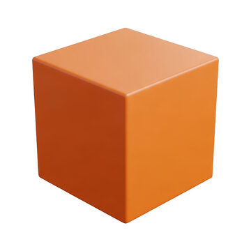 A vibrant orange cube displayed against a plain white background with subtle shadows isolated on transparent background