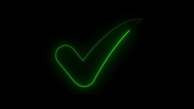 Minimalist green checkmark tick mark icon animation isolated on black background for business project approval concept, successful task completion status indicator. 4k animation.