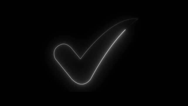 Minimalist white checkmark tick mark icon animation isolated on black background for business project approval concept, successful task completion status indicator. 4k animation.
