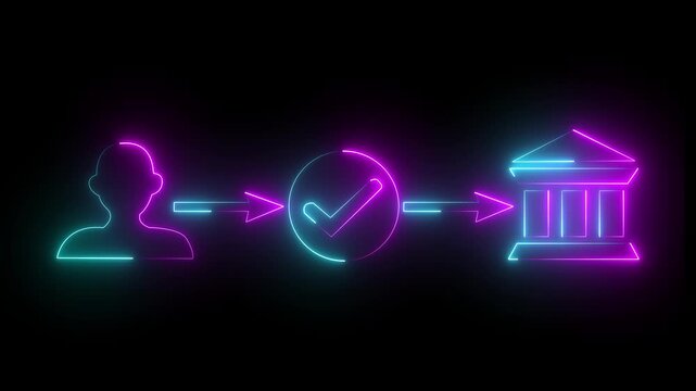 Neon navy blue and pink color payment and secure online banking transaction concept on black background. Verifying digital transfer through , safe, and seamless financial service. 