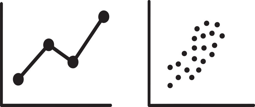Data visualization line chart and scatter plot graph set representing business financial performance and analytics