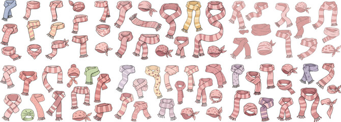 Naklejka premium A diverse collection of stylized pink and gray human-like figures in various poses and activities