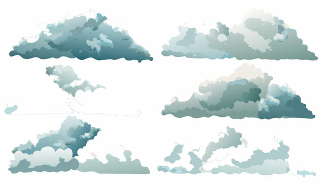 A Set Of Eight Distinct Cloud Formations Vector Illustration With Gradient Tones atmospheric cumulus cloudscape