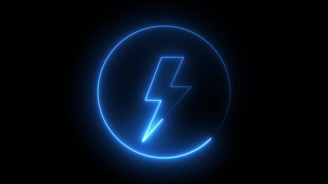 Neon glowing battery charging icon animation with neon circle. Neon battery icon concept. Neon Battery charging power symbol, power charging icon. 4k