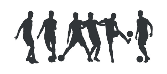 Soccer players silhouette depicting a game action black against transparent football © MOHAMMAD