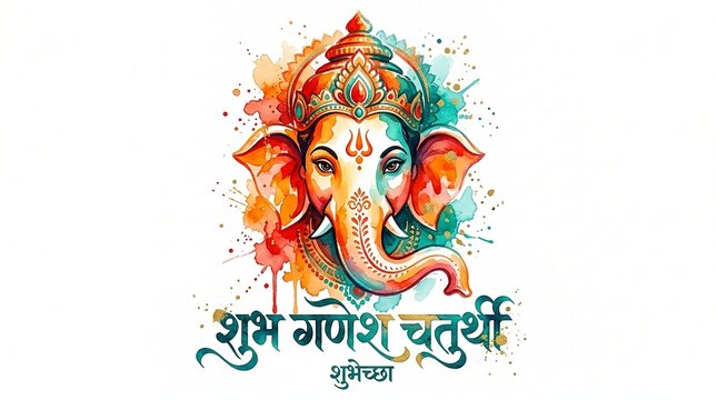 Artistic watercolor illustration of Lord Ganesha with Ganesh Chaturthi festival greeting