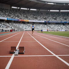 Fototapeta premium Steampunk Stadium Exercise. Sports Stadium Featuring A Running Track