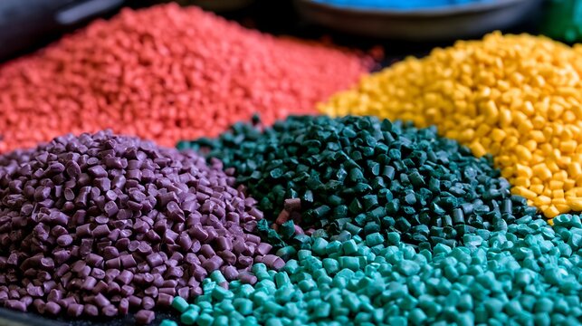 Colorful plastic polymer pellets for industrial manufacturing and production processes