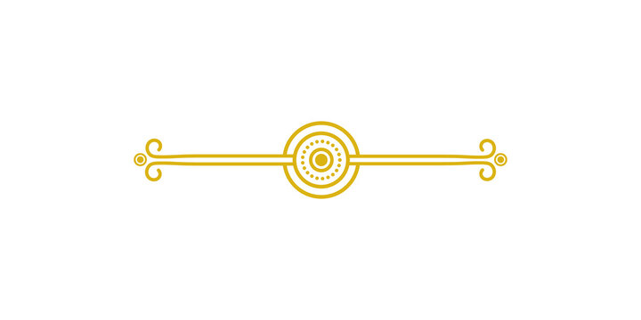 Elegant gold decorative divider with ornate scrolls and central circular design, isolated on transparent background