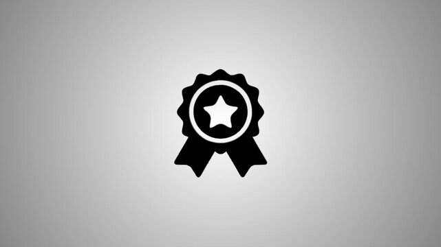 Minimalist black ribbon award icon animation with star symbol and metallic reflection effect on grey background