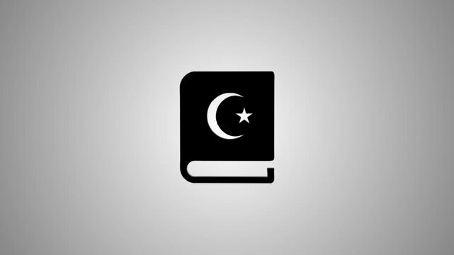 Islamic quran book motion graphic animation on gradient background, holy book of islam, religious scripture with crescent moon and star
