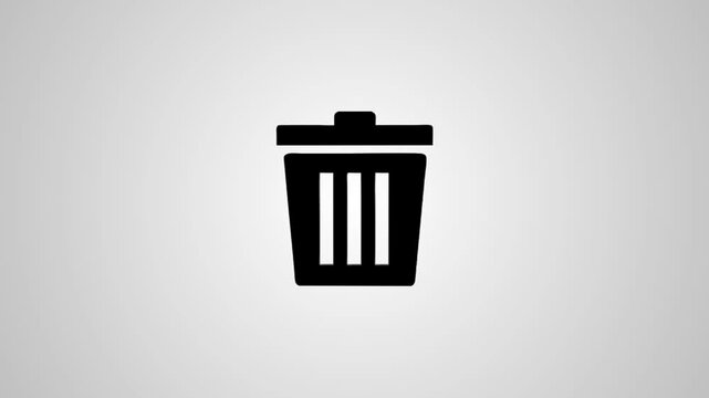A motion graphic animation of a trash can icon transforming from a 3d isometric view to a flat 2d design then filling with a reflective texture