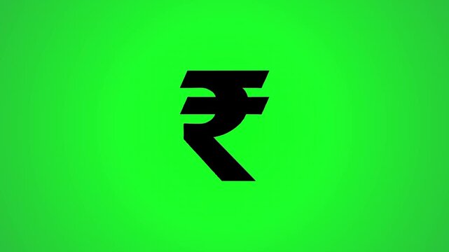 Indian rupee symbol on a green background with subtle motion and lighting effects