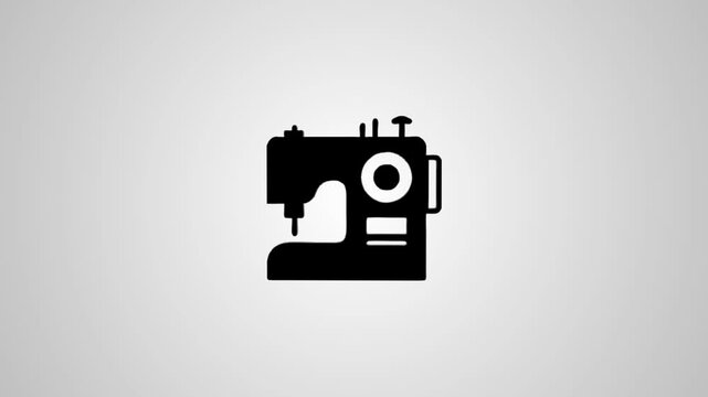 Black sewing machine icon rotates and appears, then silver light reflection sweeps over the surface, representing craft and hobby