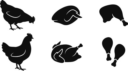 Chicken silhouettes on white background for food and animal themes © AhammadMiran99