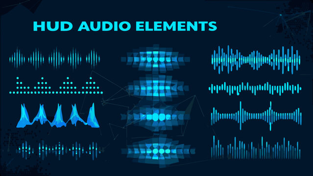 Audio Waveform Collection A Blue Vector Illustration Of Sound Visualizations And Patterns signal wave display