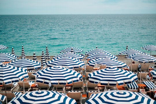 Striped Beach Umbrellas In Nice