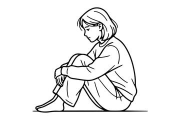 Obraz premium A young girl sits alone on the ground looking sad and worried