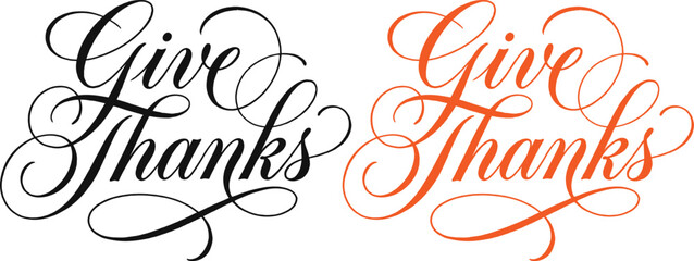 Give thanks typography text phrases in black and orange colors with elegant design © AhammadMiran99