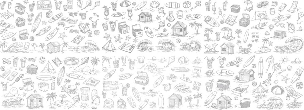 Abstract pixel art composition of various objects and shapes in monochrome
