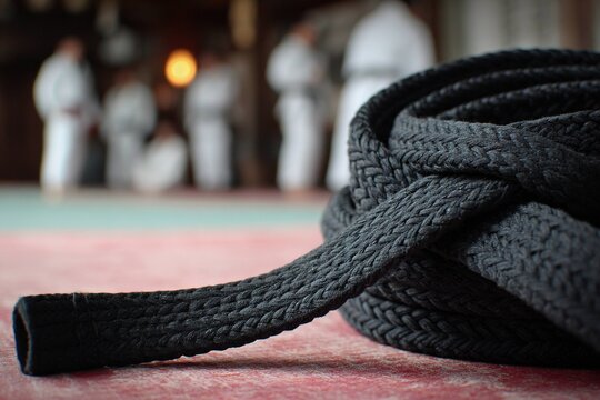 ju jitsu black belt tied tightly before match