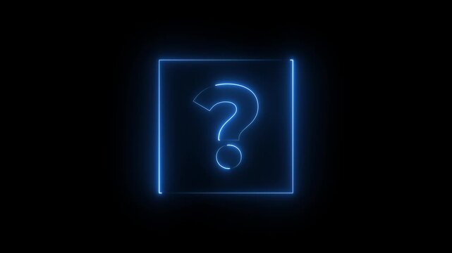 Glowing neon color question mark sign icon animation quiz confusion mark punctuation interrogative sign education exam circle alphabet sign symbol on black background.