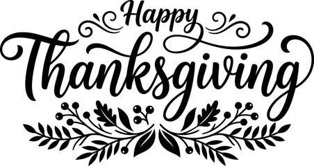 Happy Thanksgiving greeting card with leaves and berries design © AhammadMiran99