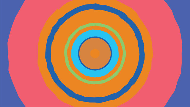 Concentric circles of vibrant colors create optical illusion tunnel effect with deep blue outer frame and warm center.