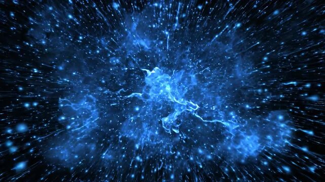 Blue space star galaxy nebula light energy cosmic abstract background glowing sphere electric spark plasma burst particles explosion vortex motion speed ray beam flare radiation sci fi power vista