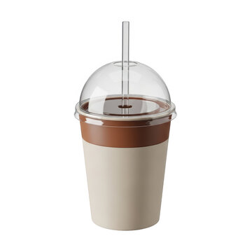 Elegant glass-topped insulated travel mug with a straw lid for hot beverages isolated on transparent background