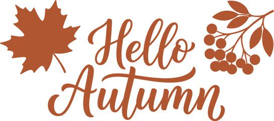 Hello Autumn greeting with leaf and berries illustration © AhammadMiran99