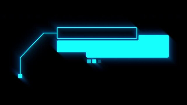 Futuristic neon callout title box animation in glowing cyan, digital tech interface element on black background