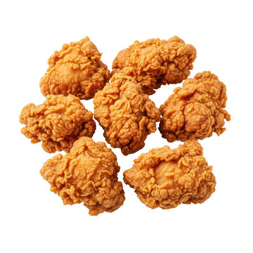 Crispy golden fried chicken nuggets arranged neatly on a white background isolated on transparent background
