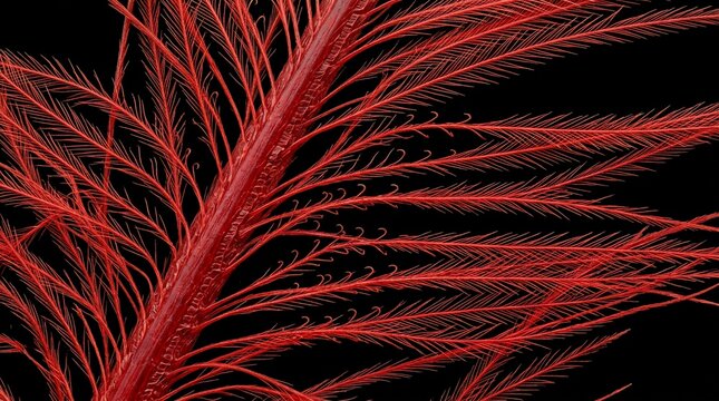 Macro Close Up Of Vibrant Red Feather Texture.