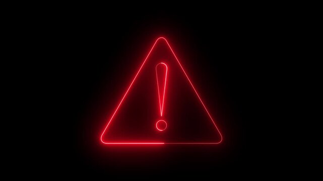 Glowing red neon warning sign triangle with exclamation mark animation.