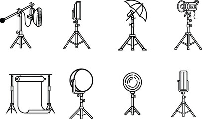 Various photography studio lights and equipment on stands  lighting tools for professional photo shoots © Saidurra12