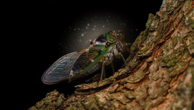 木に止まる存在感のあるセミの背景画像