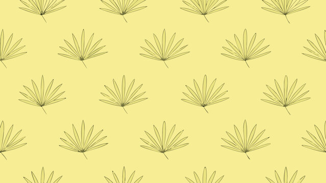 Yellow palm leaf fan pattern seamless vector background tropical botanical repeat design summer vacation aesthetic print.