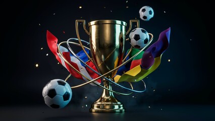 Naklejka premium International Football Championship Trophy with Flags and Soccer Balls